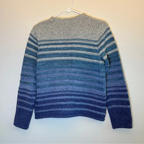 L.L. Bean Striped Blue Ombré Button Cardigan Sweater Size Small - Picture 2 of 5